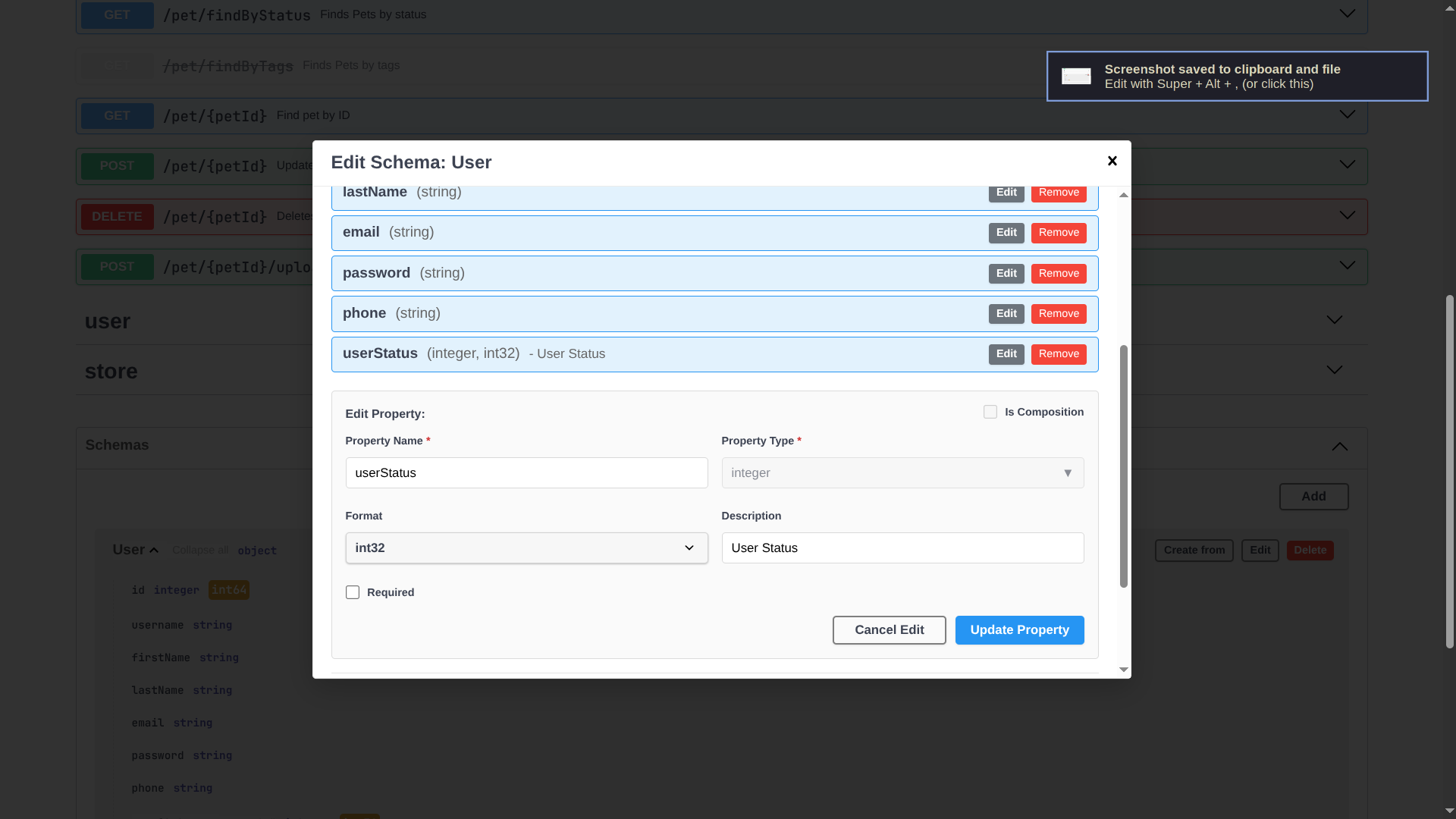 Edit schema properties